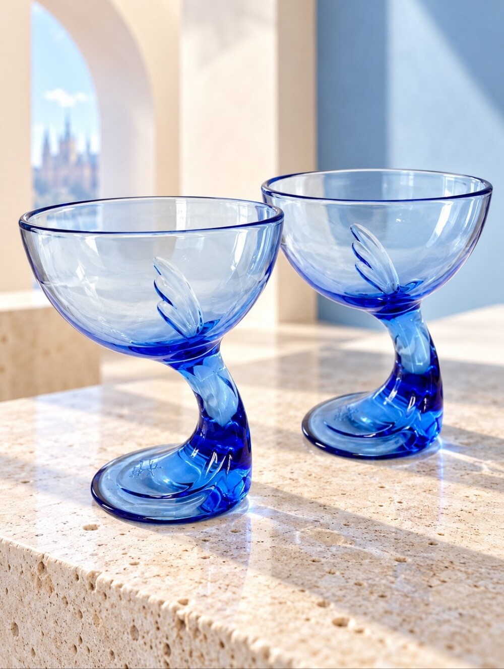 Bormioli Rocco Jerba Blue Sapphire Footed Dessert Glasses Vintage Pair